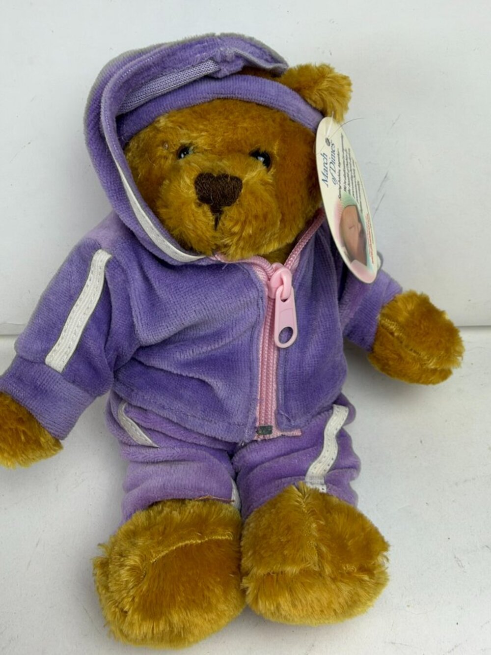 March Of Dimes Plushland Bean Bags For Babies Bear Purple Tracksuit 7" Plush